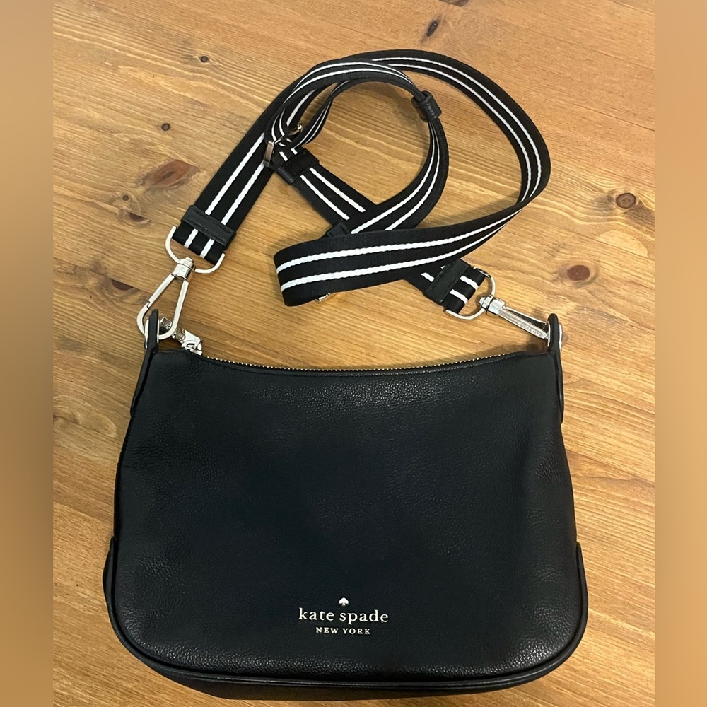 Kate Spade Black Crossbody with Striped Strap